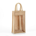 Khaki clear-front double bottle jute wine bag