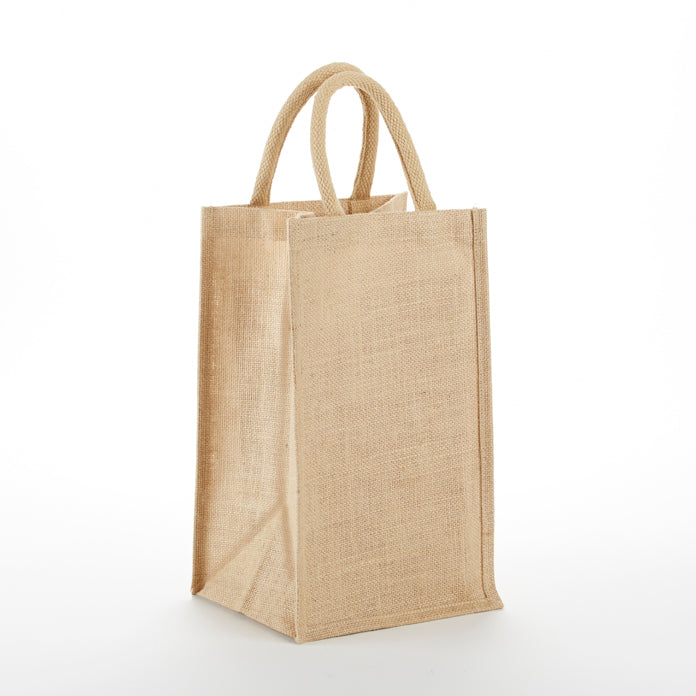 Khaki solid-front double bottle jute wine bag