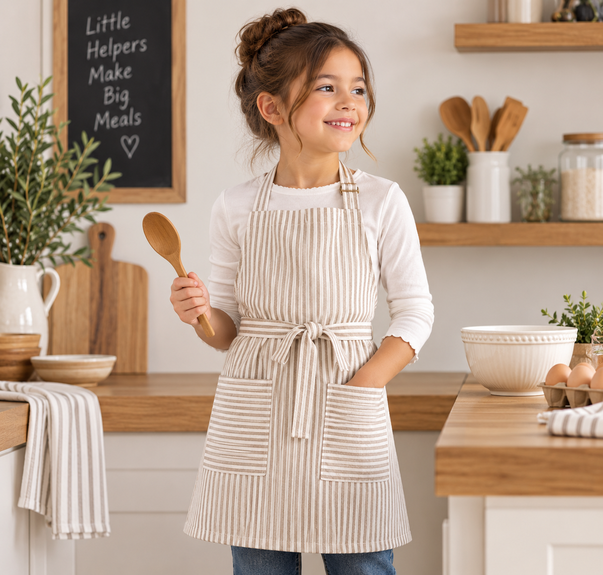 Kids 100% cotton bib apron with matching waist ties