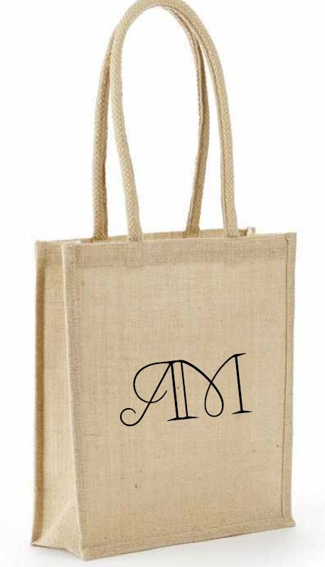 Khaki natural jute book bag with rope handles