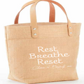Khaki mini jute gift tote bag with leather handles