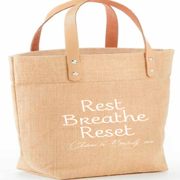 Khaki mini jute gift tote bag with leather handles