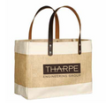 Khaki Serene laminated jute tote bag with leather handles