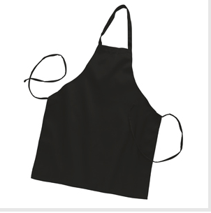 Black full-length plain-front twill apron
