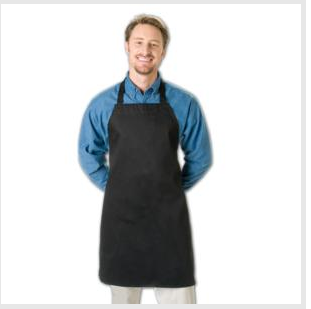 Black wide-bib no-pocket apron for large print area