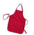 Red bib apron with adjustable sewn-on buckle