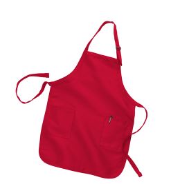 Red bib apron with adjustable sewn-on buckle