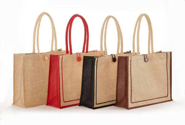 Khaki two-tone Tuscany jute tote bag with cotton handles