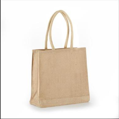 Khaki jute burlap economy tote bag with rope handles