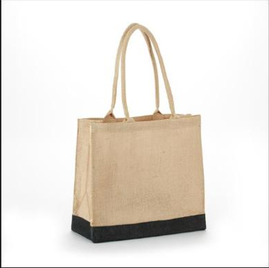 Khaki/Black jute burlap economy tote bag with rope handles