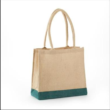 Khaki/Dark Green jute burlap economy tote bag with rope handles
