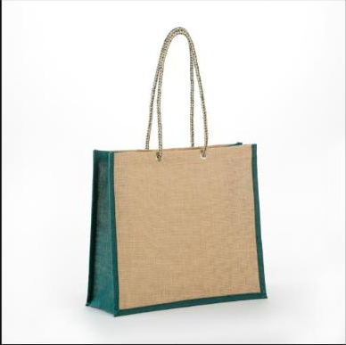 Khaki/Dark Green fashion jute tote bag with matching rope handles