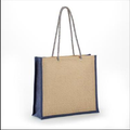 Khaki/Navy fashion jute tote bag with matching rope handles
