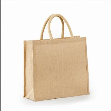 Khaki natural jute grocery tote bag with rope handles