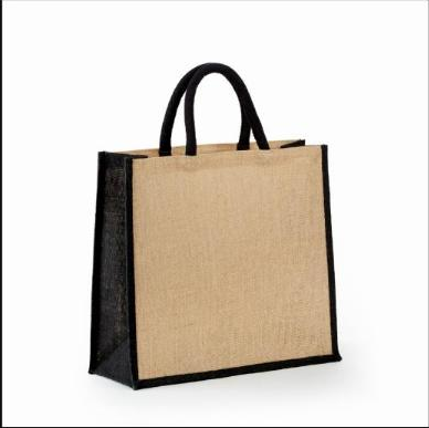 Khaki/Black natural jute grocery tote bag with rope handles