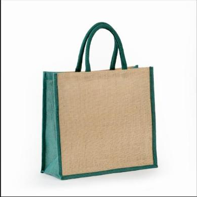 Khaki/Dark Green natural jute grocery tote bag with rope handles