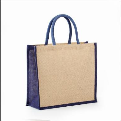 Khaki/Navy natural jute grocery tote bag with rope handles