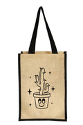 Khaki and black Irene jute tote bag with web handles