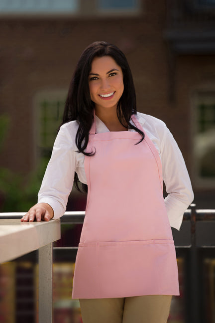 Black three-pocket bib apron with adjustable neck strap