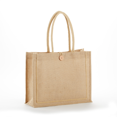 Khaki Tuscany two-tone jute tote bag with cotton handles