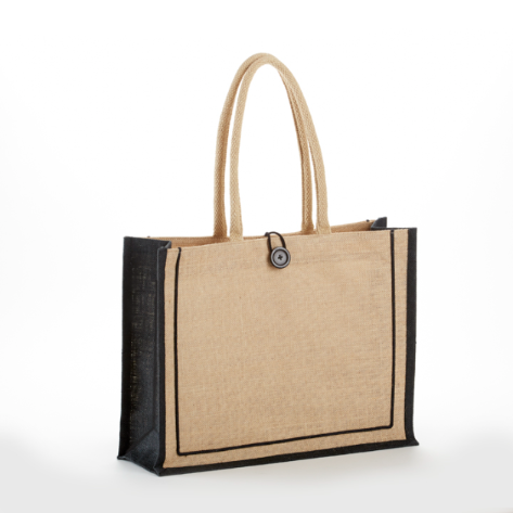 Khaki/Black Tuscany two-tone jute tote bag with cotton handles