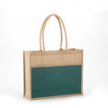 Khaki and dark green two-tone jute shopping tote bag