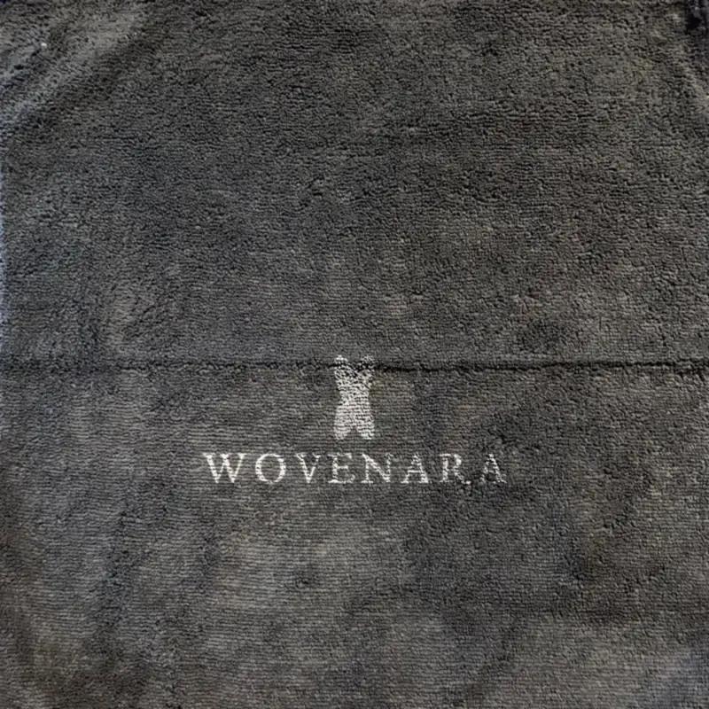 Black 16x16 microfiber towel with Wovenara logo print