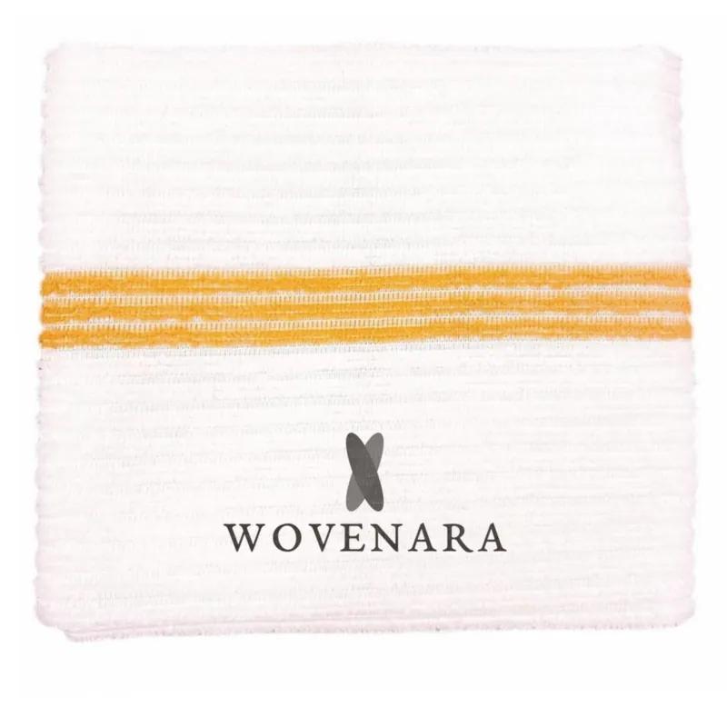 Gold stripe 14x17 microfiber bar mop with Wovenara logo print